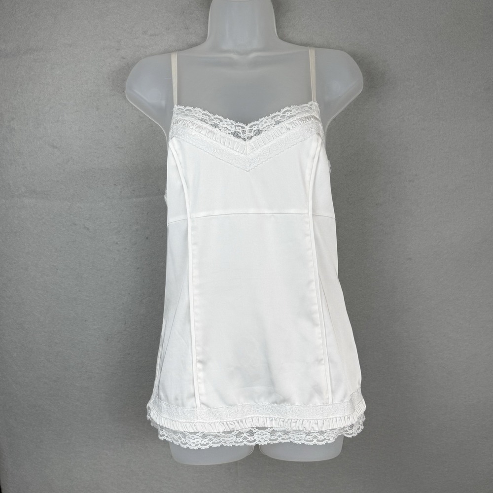 WHBM Corset Style‎ Tank Top Women's Sz M White Lace Trim Dainty Feminine